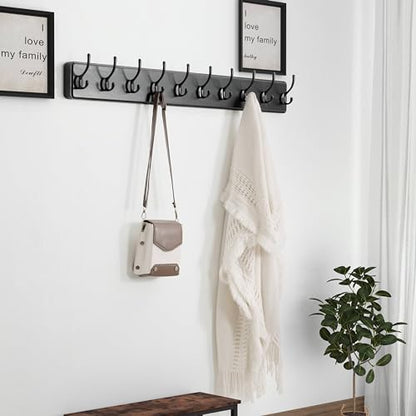 Dseap Coat Rack Wall: 38-1/4" Long, Patented, Heavy-Duty, 10-Double-Hooks Wooden Wall Mounted Coat Rack Coat Hanger Hook Rail for Winter Coats Hat Jacket Clothing, Black - color: Black, size: L=38.3"(1pcs)