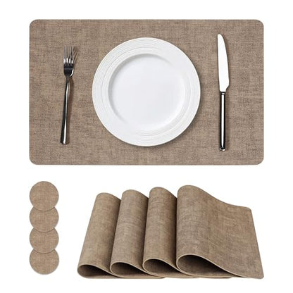 NCUE Vinyl Placemats Set of 4, 17"x12" Wipeable Place Mats with Coasters - color: Light Coffee, size: Set of 4