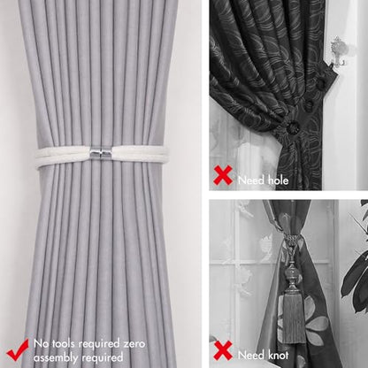 NICEEC 2 Pack Natural Cotton Rope Curtain Tiebacks Elegant Boho Style Magnetic Drape Tie Backs Soft Hand-Woven Rope Curtain Holdbacks for Home & Office Drapery (Cotton knot-03) - color: Cotton Knot-03, size: 2 Pack