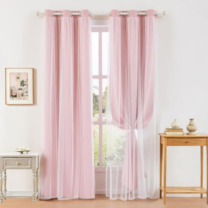 indistar Home Blackout Curtains Double Layer Solid Sheer Grommet Top Window Curtain Panel Pair, 35Wx72L，Blush Pink - color: Blush Pink, size: 35"W x 72"L (Pack of 2)