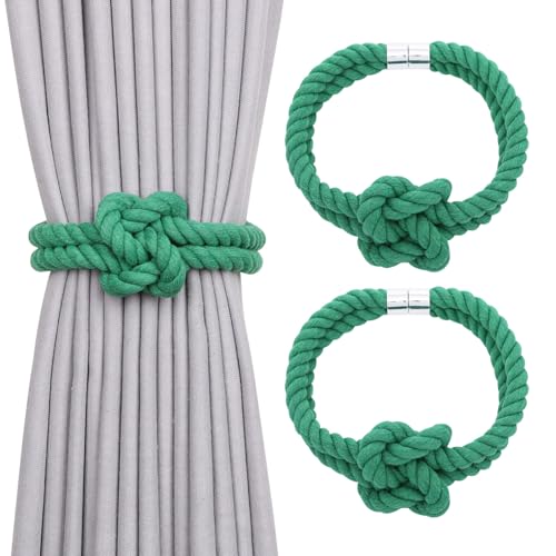 NICEEC Natural Cotton Rope Magnetic Curtain Tiebacks, 2 Pack, Green - color: Green, size: 2 Pack