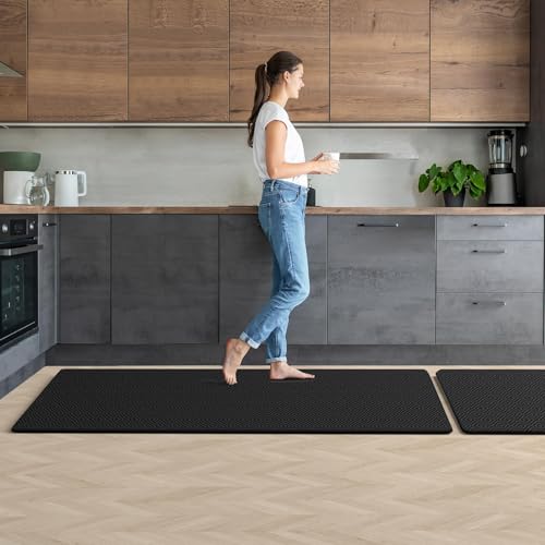 Kitchen Mat 2PCS Kitchen Rugs Cushioned Anti-Fatigue Rug Standing Desk Mat - color: Black, size: 59"L x 17.3"W x 0.4"Th