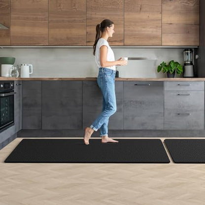 Kitchen Mat 2PCS Kitchen Rugs Cushioned Anti-Fatigue Rug Standing Desk Mat - color: Black, size: 59"L x 17.3"W x 0.4"Th