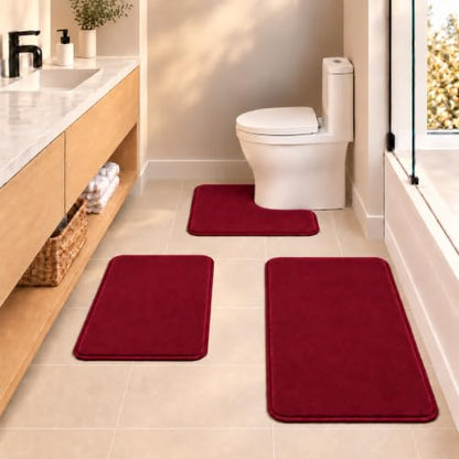 RUN HELIX Bathroom Rugs Sets 3 Piece, Soft Absorbent Memory Foam Bath Mats Set, Dry Fast Bath Mat, Machine Washable Bath Rug Set for Bathroom （Maroon） - color: Maroon