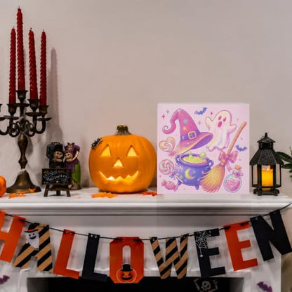 Pastel Pink Halloween Witchy Ghost Wooden Box Sign Desk Decor - color: Pink Halloween