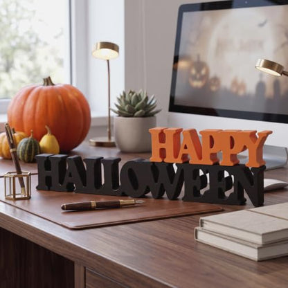 Yalikop Halloween Wooden Sign Blocks Happy Halloween Tabletop Decor - style: Halloween