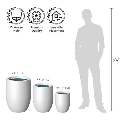 Kante Small Round Curved White Concrete Planter 9.1" Dia, Outdoor - color: White, size: 11.8 Inch Tall