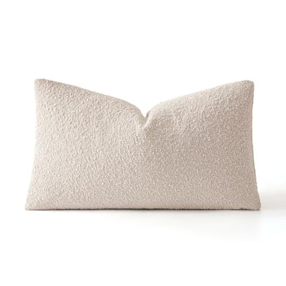 MIULEE Textured Boucle Lumbar Pillow Cover for Bed 12x20 Beige - color: Beige, size: 20" x 12" (Pack of 1)