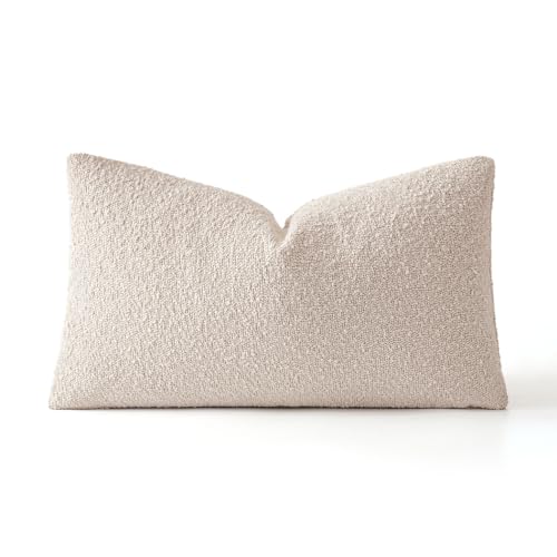 MIULEE Textured Boucle Lumbar Pillow Cover for Bed 14x20 Beige - color: Beige, size: 20" x 14" (Pack of 1)
