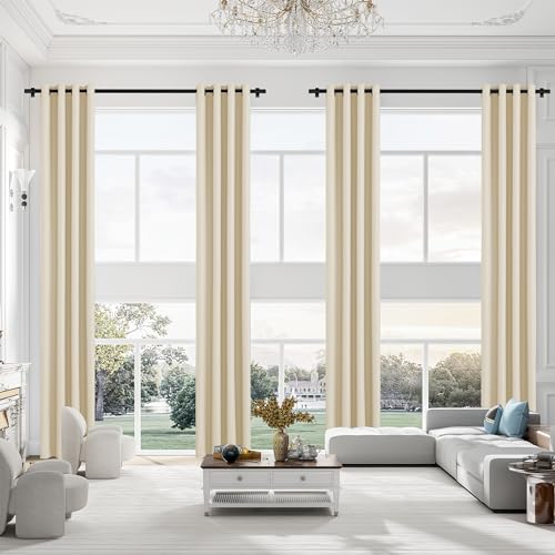 Extra Long Grommet Blackout Curtains, 1 Panel, Beige, W52 x L132 - color: Beige, size: 52"W x 132"L (Pack of 1)