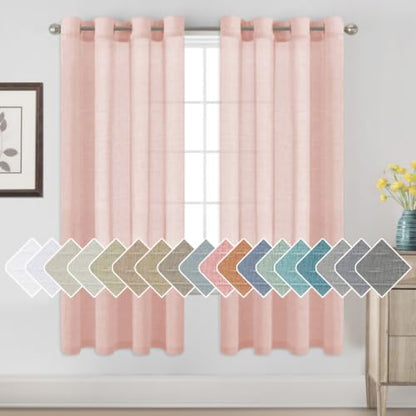 H.VERSAILTEX Baby Pink Linen Sheer Curtains 72" 2 Panels Grommet - color: Baby Pink, size: 52"W x 72"L (Pack of 2)
