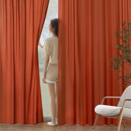 MIULEE Burnt Orange Fall Semi Sheer Privacy Curtains 2 Panels 52W x 63L - color: Burnt Orange, size: 52"W x 63"L (Pack of 2)