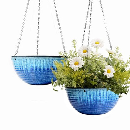 2 Pack 10 Inch Glazed Hanging Planters, Hanging Baskets with Drainage Hole - color: Blue Glaze, size: 10 inch