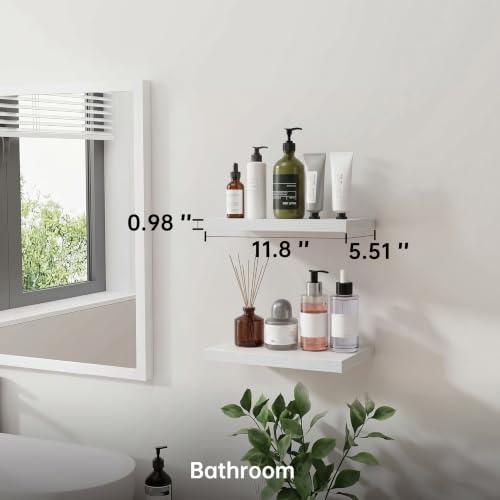 Floating Shelves for Wall,White, 11.8"L x 5.5"D x 0.98"H,Set of 2 - color: White, size: 11.8''(Thinner)