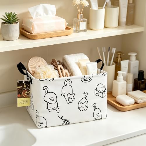 Rectangle Foldable Storage Basket Handles For Home, Black cat - color: REC-Black cat