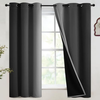 SimpleHome 100% Blackout Ombre Bedroom Curtains Black and Greyish White,63L - color: Black With Black Back, size: 42"W x 63"L (Pack of 2)