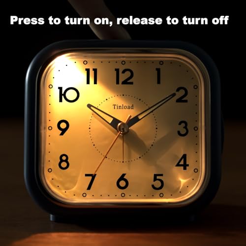Tinload 4.3" Vintage Retro Analog Alarm Clock, Super Silent Non Ticking Clock with Manual Light, Snooze, Battery Operated, Simply Design, for Living Room, Bedroom, Bedside, Desk(Blue) - style: Blue-RoseGold
