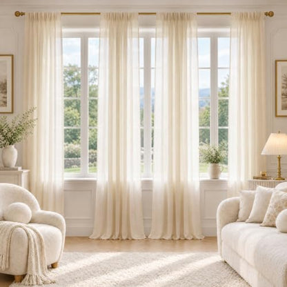 FMFUNCTEX Cream Sheer Curtains, 84 Inch, Rod Pocket, 4 Panels for Bedroom - color: Butter Cream, size: 52"W x 84"L (Pack of 4)