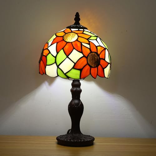 Tiffany Small Table Lamp Sunflower 3-Way Color Temperatures Stained Glass Table Lamps for Living Room Bedroom Bedside Nightstand Night Light Home Office Desk Lamp W/LED Bulb 8X8X15Inch - color: Sunflower