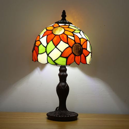 Tiffany Small Table Lamp Sunflower 3-Way Color Temperatures Stained Glass Table Lamps for Living Room Bedroom Bedside Nightstand Night Light Home Office Desk Lamp W/LED Bulb 8X8X15Inch - color: Sunflower