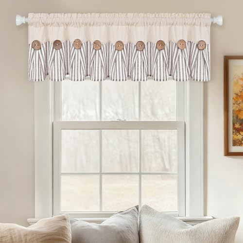 ASPMIZ Farmhouse Valances for Windows, Beige+Brown, 60x14 Inches, 1 Panel - color: Beige&brown, size: 60"W x 14"L (Pack of 1)