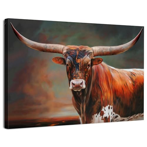 AIYISU Longhorn Cow Canvas Wall Art for Living Room Western Texas Cattle Wall Decor Farmhouse Highland Cow Decor Rustic Country Bull Animals Prints Painting for Kitchen Office Home Decoration 12x16 - color: Texas Cattle, size: 16"L x 12"W