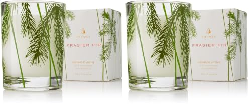 Thymes Frasier Fir Pine Needle Candle – Holiday Candles for Home Scented with Notes of Crisp Siberian Fir, Cedarwood & Sandalwood – Christmas Decor (2 oz) (Pack of 2) - size: 2 oz (Pack of 2)