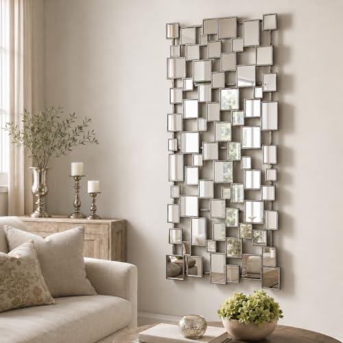 Large Modern Wall Mirror - 27.55"x55.1" Silver Wall Mirrors Metal Framed Decorative Mirror for Entryway Bedroom Living Room Home Decor - color: Bright Silver, size: 27.5"L x 55.1"W