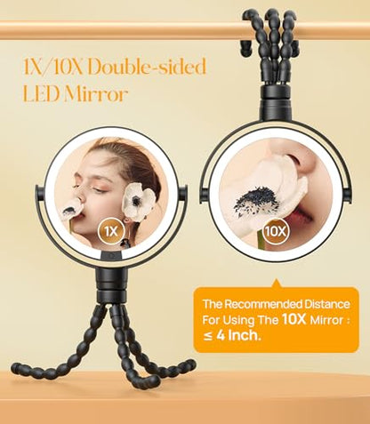 Gospire 5.85” Tripod Travel Makeup Mirror with Light and Magnification - color: Black
