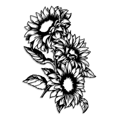Sunflower Metal Wall Decor - Rustic Farmhouse Room Decor Simple Flower Black Wall Art Home Decor for Living Room, Bathroom, Bedroom, Dining Room, Garden (Black)