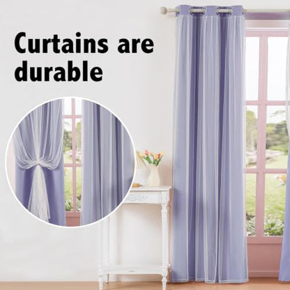 indistar Home Blackout Curtains Double Layer Solid Sheer Grommet Top Window Curtain Panel Pair, 35Wx84L，Lavender - color: Lavender, size: 35"W x 84"L (Pack of 2)