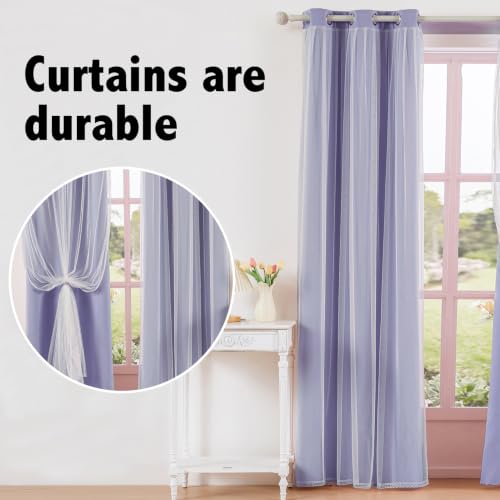 indistar Home Blackout Curtains Double Layer Solid Sheer Grommet Top Window Curtain Panel Pair, 35Wx80L，Lavender - color: Lavender, size: 35"W x 80"L (Pack of 2)