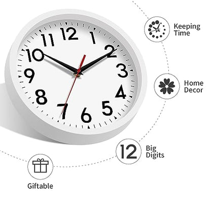 DAXSMY 8 Inch Wall Clock, Battery Operated Silent Non Ticking - color: C-white, size: 8"