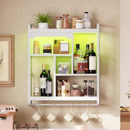HOOBRO Gaming Floating Shelves for Wall, 26.4" LED wall Shelf Display Rack - color: White