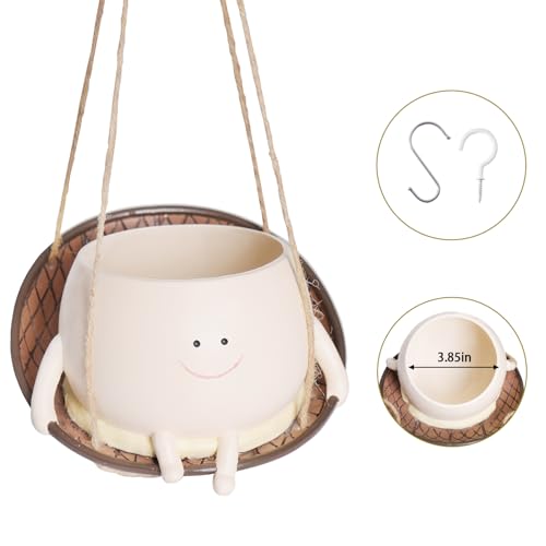 NINIPAPA Hanging Swing Chair Planter Pot Smile Face Plant Pot for Indoor Outdoor Plants Cute Head Flower Pots for Succulent String of Pearls Unique Gift on Mother's Day, Birthday, Christmas - Large - size: Large