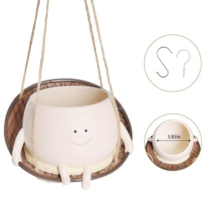 NINIPAPA Hanging Swing Chair Planter Pot Smile Face Plant Pot for Indoor Outdoor Plants Cute Head Flower Pots for Succulent String of Pearls Unique Gift on Mother's Day, Birthday, Christmas - Large - size: Large