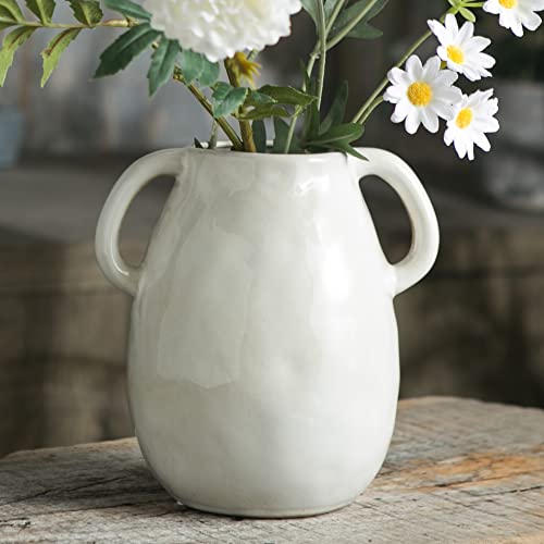 Tanvecle White Ceramic Vase with Handles, 7" Modern Farmhouse Decor - color: White