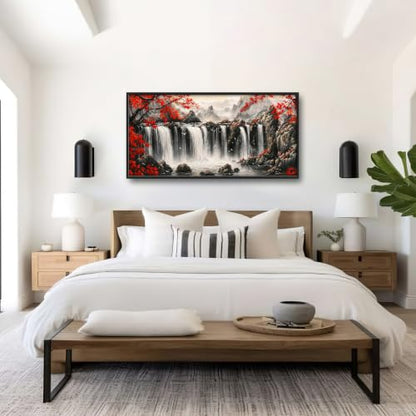 Voxlyra Framed Mountain Waterfall Wall Art for Living Room 60'' × 30'' - color: Mountain Waterfall
