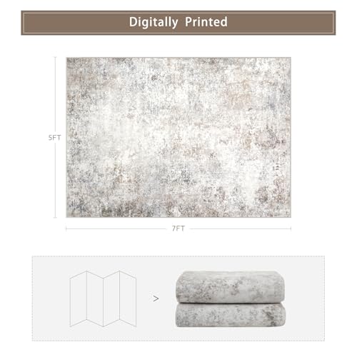 Beige Grey Washable Rugs 5x7 Area Rugs for Living Room,Bedroom,Dining Room - color: Brown-grey-beige-slate, size: 5' x 7' (Rectangular)