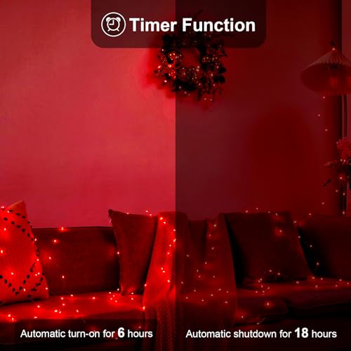 Ariceleo 2 Pack 16.4ft Battery Operated String Lights with Timer, Red with Synchronized Twinkle Mode, Fairy Lights Battery Powered, 50 LEDs, Idea for Christmas Bedroom Party Wedding - color: Red, size: 2 Pack-Upgrade