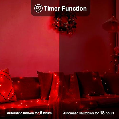 Ariceleo 1 Pack 16.4ft Battery Operated String Lights with Timer, Red with Synchronized Twinkle Mode, Fairy Lights Battery Powered, 50 LEDs, Idea for Christmas Bedroom Party Wedding - color: Red, size: 1 Pack-Upgrade