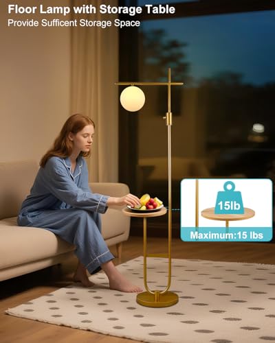 66IN Gold Floor Lamp with Table, Modern Shelf Lamp for Living Room