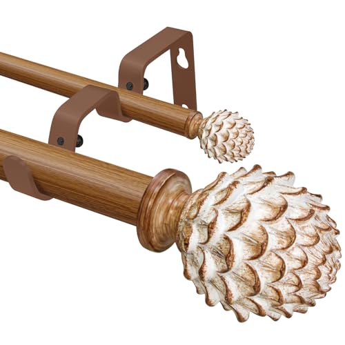 1" Double Layered Curtain Rod, Imitation Woodgrain, 28"-84" - color: Wood, size: 28"-84"