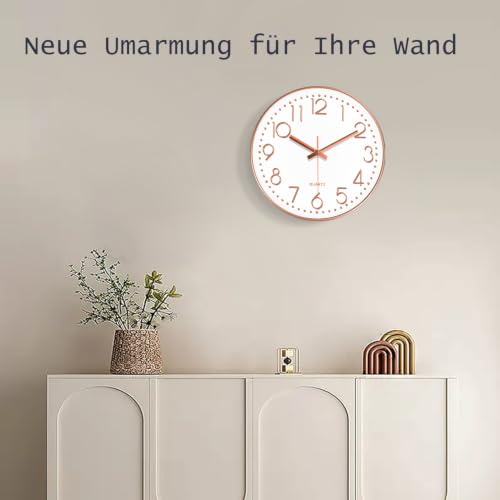 Silent Wall Clocks Battery Operated 8 Inch, Analog Wall Clock with Oversized Number Tempered Glass Clock Face, Rose Gold Quartz Non Ticking Wall Clocks for Living Room Bedroom Kitchen Office - color: Rose Gold, size: 8 Inch