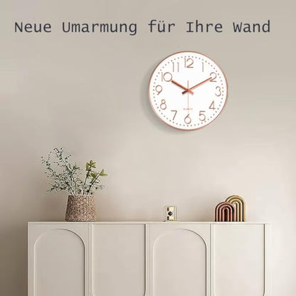 Silent Wall Clocks Battery Operated 8 Inch, Analog Wall Clock with Oversized Number Tempered Glass Clock Face, Rose Gold Quartz Non Ticking Wall Clocks for Living Room Bedroom Kitchen Office - color: Rose Gold, size: 8 Inch