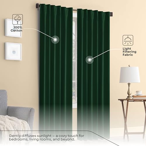 Forest Green Solid Panel Curtains, 84 Inches Long, Set of 2, 100% Cotton, Light Filtering for Privacy, Nature-Inspired Farmhouse Look, Great for Bedroom, Living Room, 54" W x 84" L - color: Forest Green, size: 54"W x 84"L (Pack of 2)