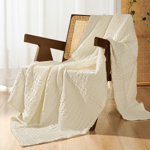 PHF Lightweight 100% Cotton Waffle Throw Blanket for Couch, Cannoli Cream - color: 25 Cannoli Cream, size: Throw(50"x60")