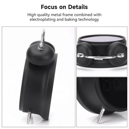 Digital Small Alarm Clock, 4.5 Inch Double Bell Electronic LED Alarm Clock - color: Black