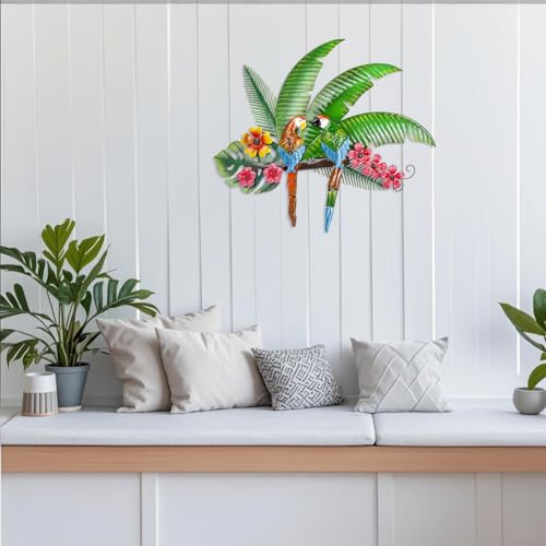 VEWOGARDEN Parrots Wall Decor Large Outdoor Metal Bird Wall Art for Patio Farmhouse Garden Living Room Bedroom Decorations - style: Parrots