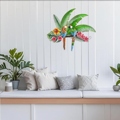 VEWOGARDEN Parrots Wall Decor Large Outdoor Metal Bird Wall Art for Patio Farmhouse Garden Living Room Bedroom Decorations - style: Parrots